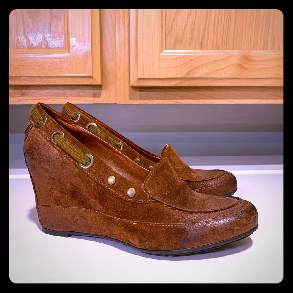 7 For all Mankind Suede Wedge Heels